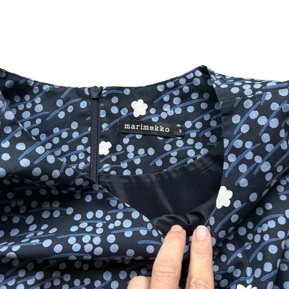 Marimekko blue ditsy floral sleeveless shift dress size 38/small bohemian career - Picture 4 of 10